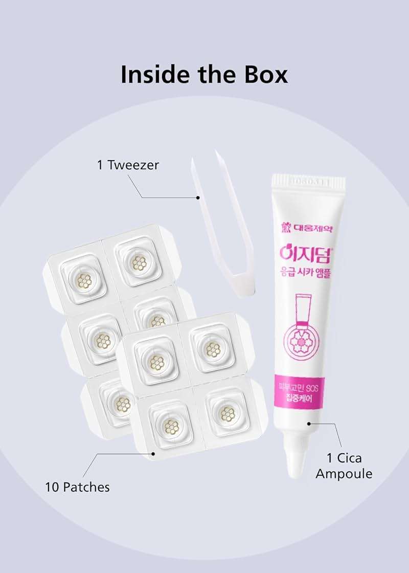 EasyDerm Quick Calming Magnesium Pimple Patches – Acne Spot Treatment with Tweezers & Ampoule, 10 Patches, Zit Sticker, Daewoong Pharmaceutical, Summer Season Travel Essentials - Image 9