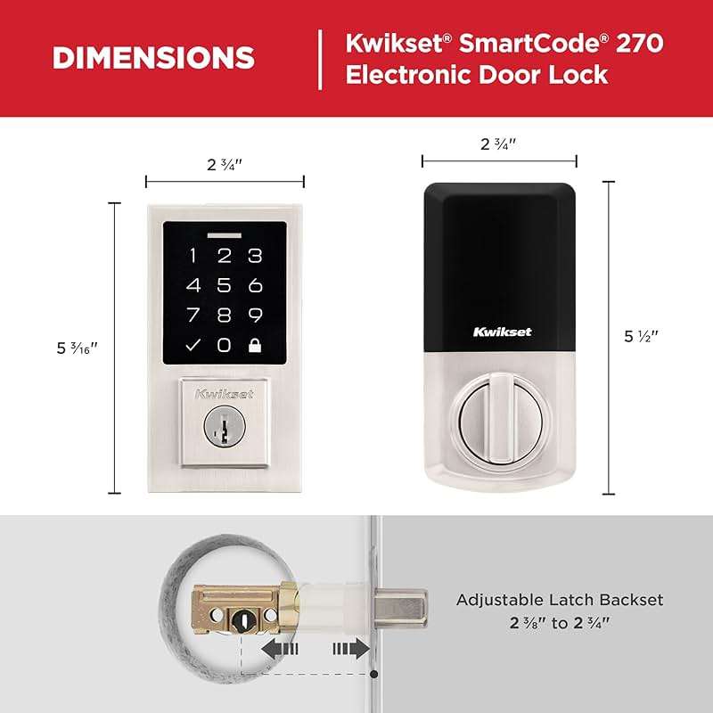 Kwikset SmartCode 270 Keyless Entry Electronic Touchpad Deadbolt Door Lock with Auto-Lock, Custom User Codes, Advanced Security in Satin Nickel Contemporary - Image 2