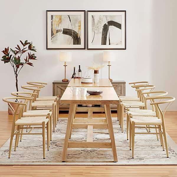 Yaheetech Weave Dining Chairs Set of 4 Mid-Century Modern Dining Room Chairs with Hemp Seat Metal Legs, Wood Color - Image 2