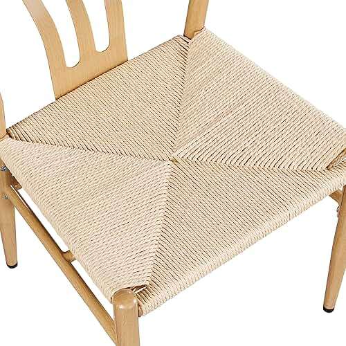 Yaheetech Weave Dining Chairs Set of 4 Mid-Century Modern Dining Room Chairs with Hemp Seat Metal Legs, Wood Color - Image 5