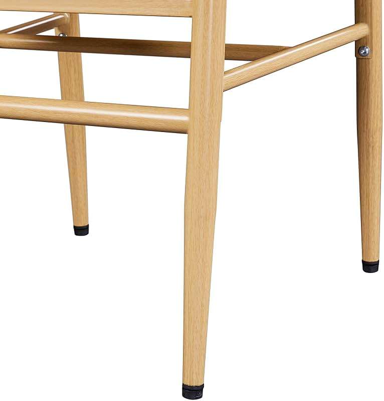 Yaheetech Weave Dining Chairs Set of 4 Mid-Century Modern Dining Room Chairs with Hemp Seat Metal Legs, Wood Color - Image 8