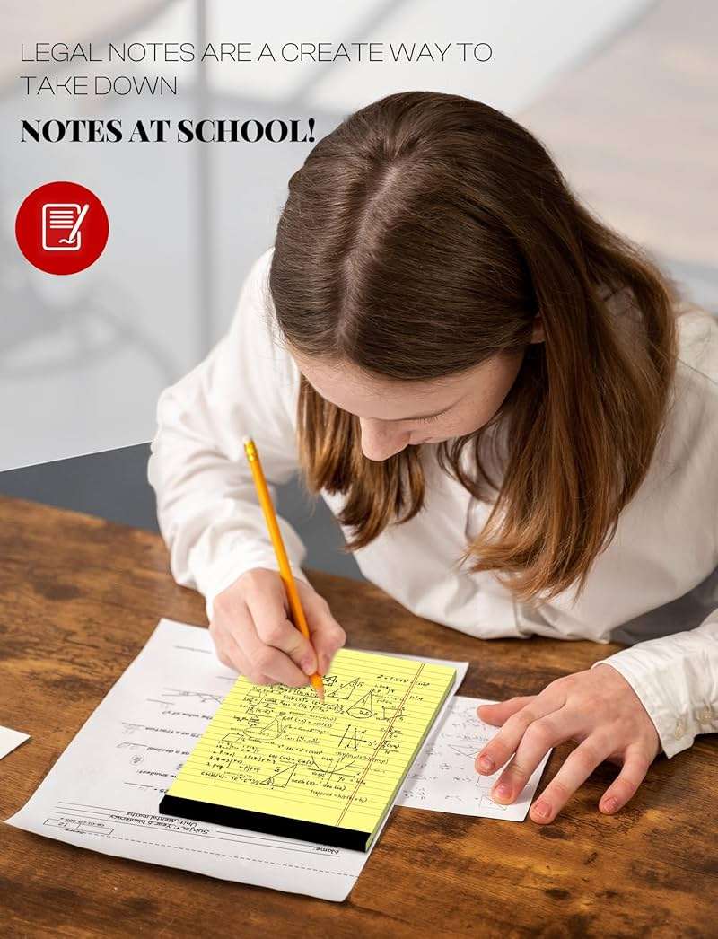 Yellow Note Pads 5x8 Small Legal Pads College Ruled Notepad for Office 6 Pack Yellow Writing Pads 5x8 Narrow Ruled Paper Pads 25 Lines 80 GSM Paper Tablets 5x8" Lined Notepads With 30 Sheets Per Pad - Image 7