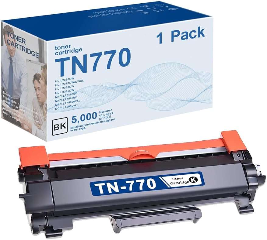 TN770 TN-770 Black Toner Cartridge 1-Pack Replacement for Brother TN770 Toner DCP-L250DW MFC-2710DDW MFC-L2750DW MFC-L2750DWXL HL-L2350DW HL-L2370DWXL HL-2390DW HL-L2395DW Printer - Image 1