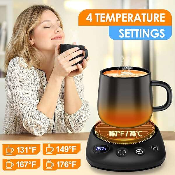 KitchekShop Coffee Mug Warmer-Fastest Heating & Highest Temperature, Coffee Cup Warmer for Desk Auto Shut Off, 4 Temp Settings & 1-12H Timer, Smart Electric Mug & Candle Warmer for Coffee, Tea (Black) - Image 3