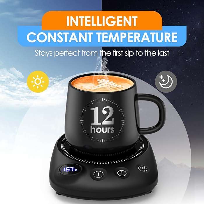 KitchekShop Coffee Mug Warmer-Fastest Heating & Highest Temperature, Coffee Cup Warmer for Desk Auto Shut Off, 4 Temp Settings & 1-12H Timer, Smart Electric Mug & Candle Warmer for Coffee, Tea (Black) - Image 4