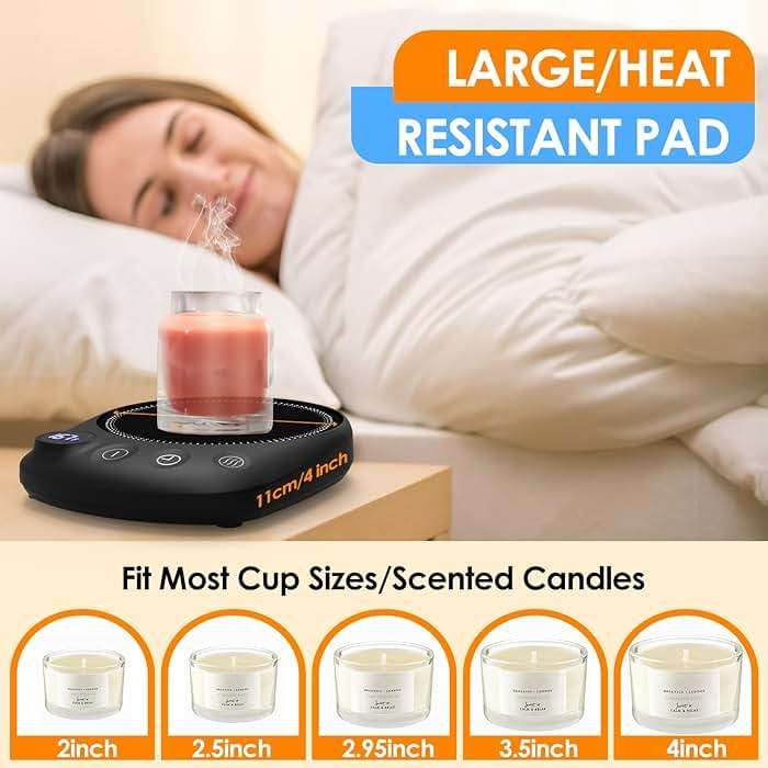 KitchekShop Coffee Mug Warmer-Fastest Heating & Highest Temperature, Coffee Cup Warmer for Desk Auto Shut Off, 4 Temp Settings & 1-12H Timer, Smart Electric Mug & Candle Warmer for Coffee, Tea (Black) - Image 7