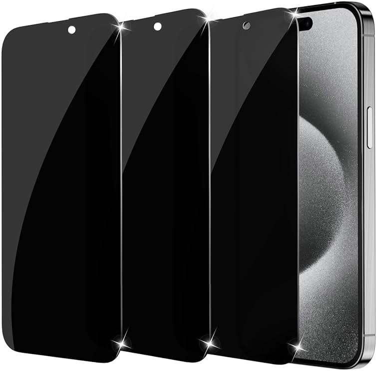 sorlnern 3-Pack for Privacy Screen Protector for iPhone 15/15 Pro, Sensor Protection, Anti Spy Private Tempered Glass Film, Touch Sensitive, Bubble-Free, 9H Hardness Screen Protection 6.1 Inch - Image 1