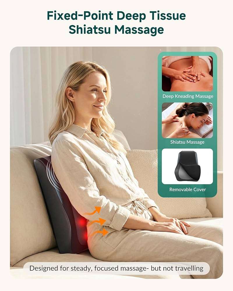 Snailax Back Massager with Heat – 3D Shiatsu Massage Pillow for Neck & Back, Fixed Kneading Nodes, Chair & Sofa Use, Gift for Mom, Dad, Women & Men - Image 2