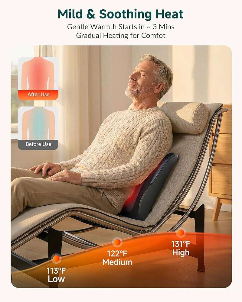 Snailax Back Massager with Heat – 3D Shiatsu Massage Pillow for Neck & Back, Fixed Kneading Nodes, Chair & Sofa Use, Gift for Mom, Dad, Women & Men - Image 6