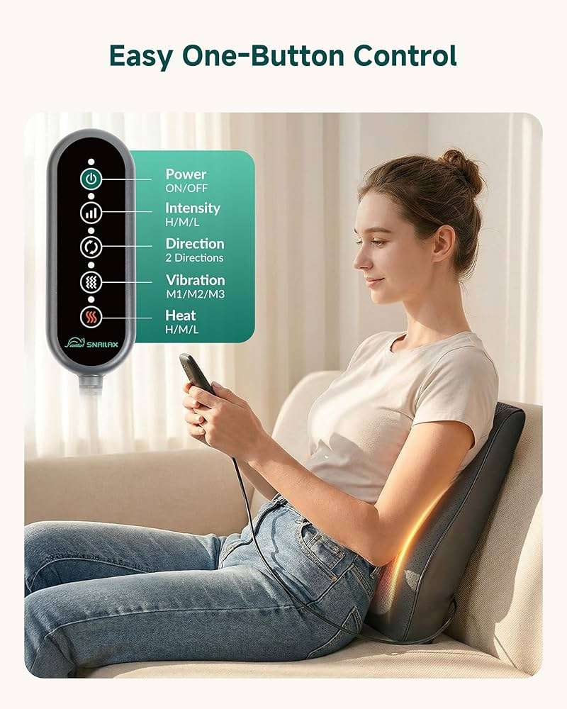 Snailax Back Massager with Heat – 3D Shiatsu Massage Pillow for Neck & Back, Fixed Kneading Nodes, Chair & Sofa Use, Gift for Mom, Dad, Women & Men - Image 7