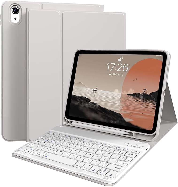kenke for iPad 11/10th Gen Case with Keyboard 11/10.9 inch 2025 A16/2022, Detachable Wireless Bluetooth Keyboard Case Thin & Light with Built-in Left Side Pencil Holder, White Square Keycaps (Gray) - Image 2