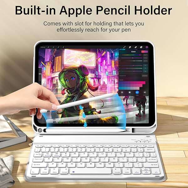 kenke for iPad 11/10th Gen Case with Keyboard 11/10.9 inch 2025 A16/2022, Detachable Wireless Bluetooth Keyboard Case Thin & Light with Built-in Left Side Pencil Holder, White Square Keycaps (Gray) - Image 5