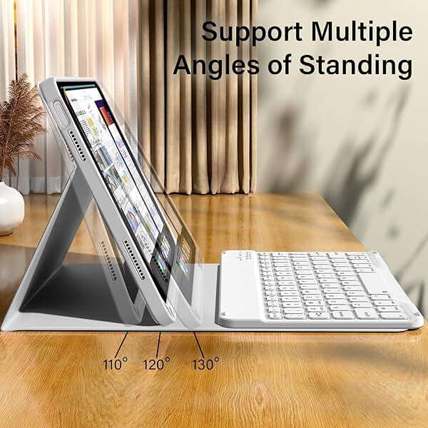 kenke for iPad 11/10th Gen Case with Keyboard 11/10.9 inch 2025 A16/2022, Detachable Wireless Bluetooth Keyboard Case Thin & Light with Built-in Left Side Pencil Holder, White Square Keycaps (Gray) - Image 6