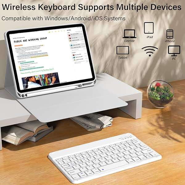 kenke for iPad 11/10th Gen Case with Keyboard 11/10.9 inch 2025 A16/2022, Detachable Wireless Bluetooth Keyboard Case Thin & Light with Built-in Left Side Pencil Holder, White Square Keycaps (Gray) - Image 7
