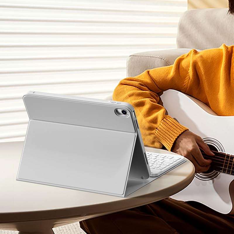 kenke for iPad 11/10th Gen Case with Keyboard 11/10.9 inch 2025 A16/2022, Detachable Wireless Bluetooth Keyboard Case Thin & Light with Built-in Left Side Pencil Holder, White Square Keycaps (Gray) - Image 10