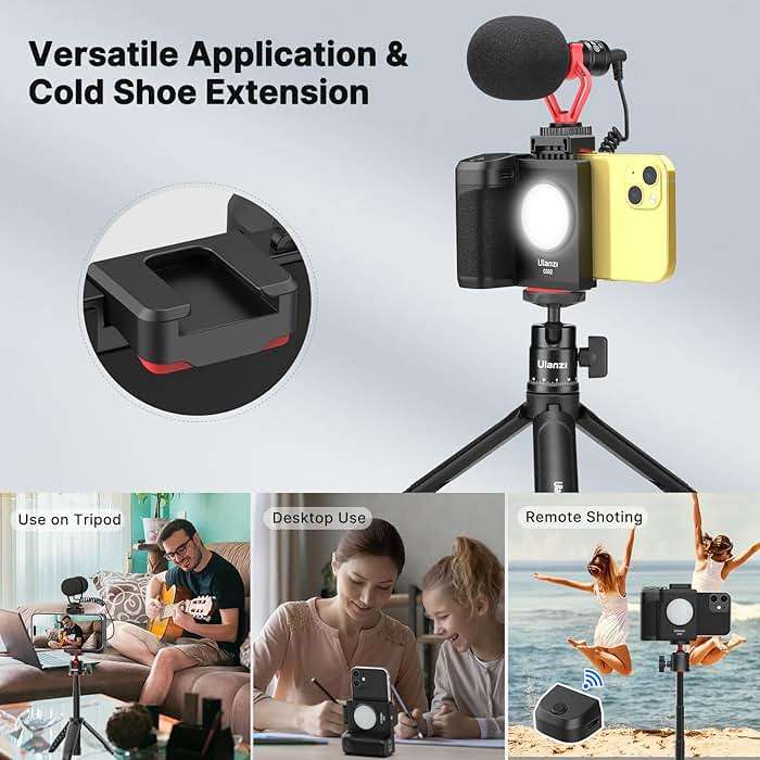 CG-02 Grip Holder for Smartphone Upgraded Phone Camera Grip w Remote Shutter Handheld Tripod Mount Fill Light Handheld Photography Accessories Compatible with iPhone 17 16 15 14 Pro Max etc - Image 4