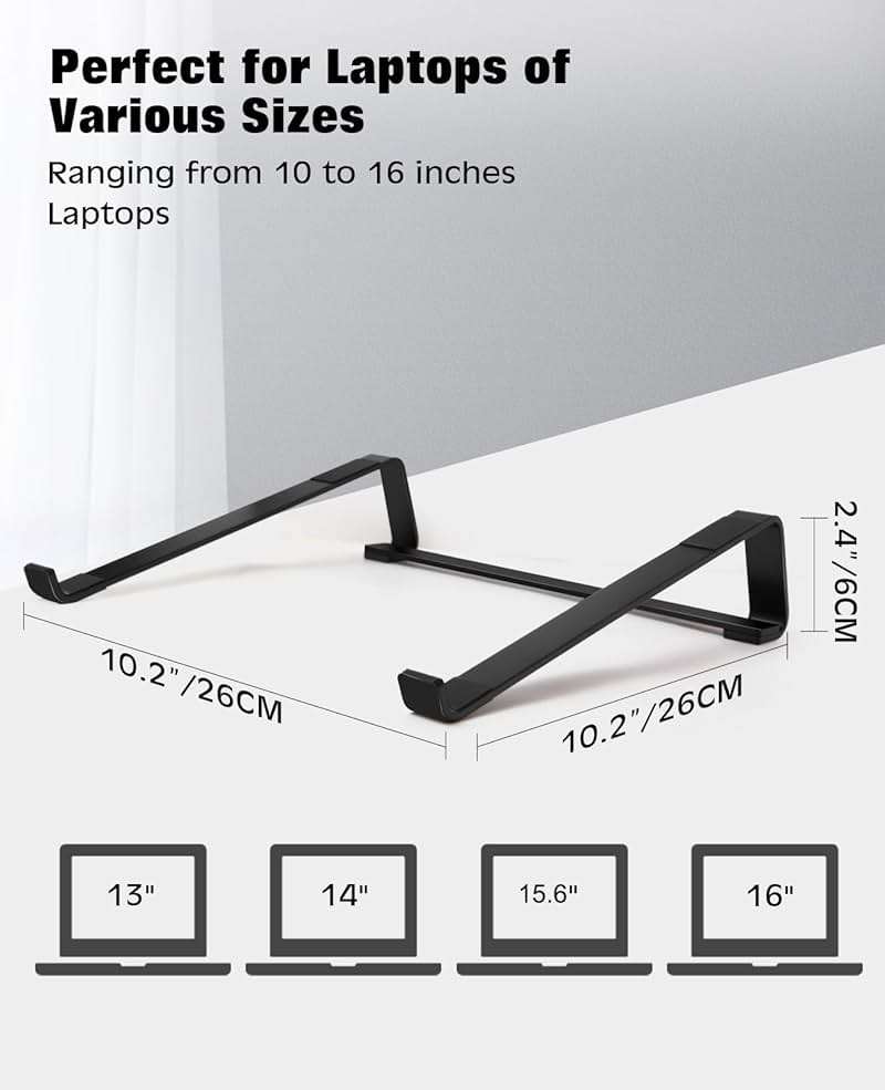 Thibault Aluminum Laptop Stand for Desk - Cooling Ergonomic Design - Fits MacBook Air Pro/DELL/HP/Lenovo/ThinkPad/Alienware - 13/14/15.6/16 -Easy Assembly- Ventilated Laptop Stand for Optimal Airflow - Image 4
