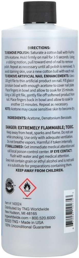 ForPro Professional Collection 100% Pure Acetone, 16 fl. oz. Professional Nail Polish Remover for Natural, Artificial, Acrylic, and Sculptured Nails, Removes Gel Polish, Glue, and Glitter - Image 2
