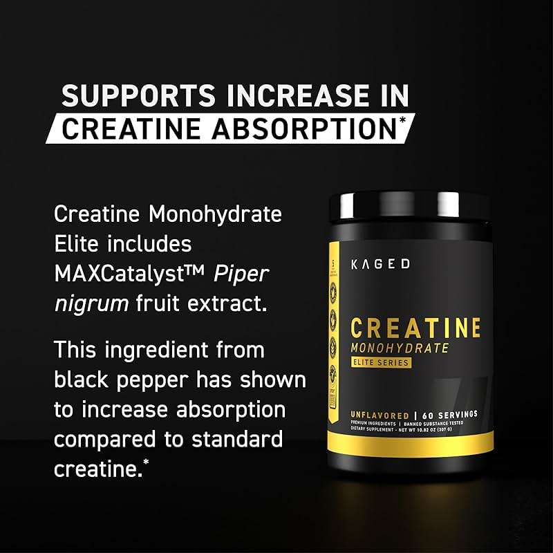Kaged Creatine Monohydrate Elite Powder | Unflavored | Muscle Building & Recovery | MAXCatalyst for High Absorption | Vegan, Gluten Free, Easily Digestible | Supplements for Men & Women | 60 Servings - Image 6