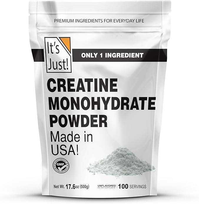 It's Just! - Creatine Monohydrate Powder, Pure Creatine Powder, Made in USA, 3rd Party Lab Tested, 5g Per Serving, Scoop Included, No Fillers, No Added Flavor (Unflavored, 500g / 100 Servings) - Image 1