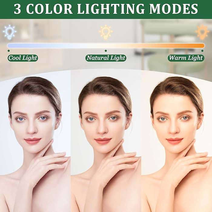 ROLOVE 8x10 Inch Lighted Vanity Mirror, 3-Color Dimmable LED Lighting & Touch Control, Portable Makeup Mirror with U-Bracket for Travel/Dressing Room (White) - Image 4