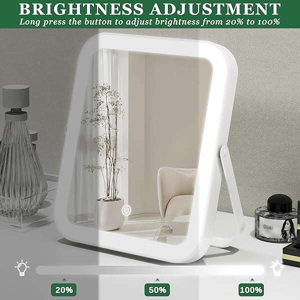 ROLOVE 8x10 Inch Lighted Vanity Mirror, 3-Color Dimmable LED Lighting & Touch Control, Portable Makeup Mirror with U-Bracket for Travel/Dressing Room (White) - Image 5