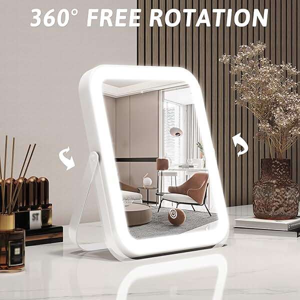 ROLOVE 8x10 Inch Lighted Vanity Mirror, 3-Color Dimmable LED Lighting & Touch Control, Portable Makeup Mirror with U-Bracket for Travel/Dressing Room (White) - Image 7