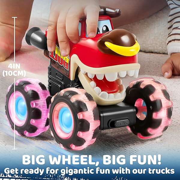JOYIN 3 Pack Monster Truck Toy - Motion Activated Light Up Cars for Toddlers - Monster Glow Rover LED Wheels - Baby Boy Toys - Press and Go Dinosaur Trucks for Kids Boy Birthday Gifts - Image 5