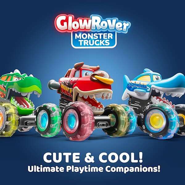 JOYIN 3 Pack Monster Truck Toy - Motion Activated Light Up Cars for Toddlers - Monster Glow Rover LED Wheels - Baby Boy Toys - Press and Go Dinosaur Trucks for Kids Boy Birthday Gifts - Image 7