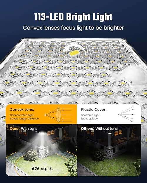 SUPERDANNY Solar Outside Lights with 113 Bright LEDs 7000K, Motion Sensor Outdoor Flood Lights Dusk to Dawn with 16ft Cable IP65 Waterproof, Security Light for Garden Barn Porch 2 Pack - Image 3
