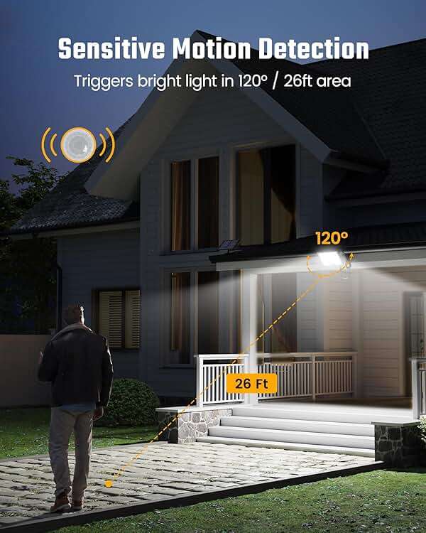 SUPERDANNY Solar Outside Lights with 113 Bright LEDs 7000K, Motion Sensor Outdoor Flood Lights Dusk to Dawn with 16ft Cable IP65 Waterproof, Security Light for Garden Barn Porch 2 Pack - Image 6