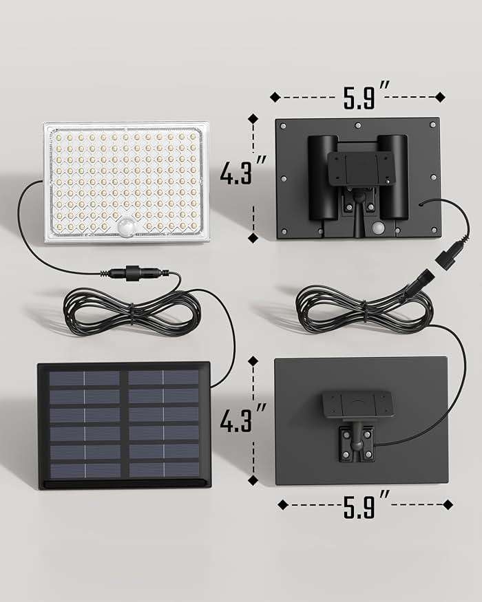 SUPERDANNY Solar Outside Lights with 113 Bright LEDs 7000K, Motion Sensor Outdoor Flood Lights Dusk to Dawn with 16ft Cable IP65 Waterproof, Security Light for Garden Barn Porch 2 Pack - Image 7
