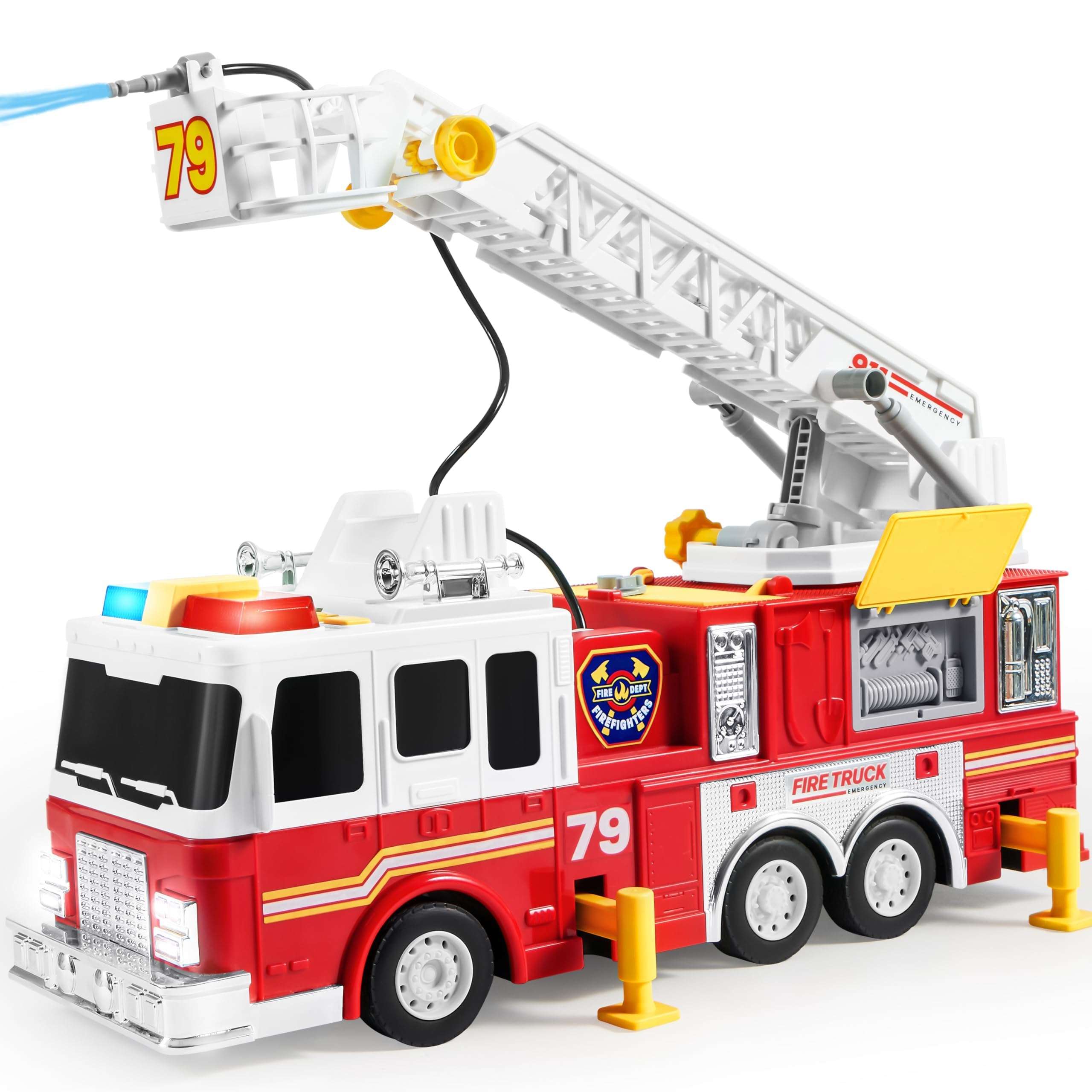 JOYIN Extra Large Toddler Fire Truck Toys for Boys with 33-inch Ladder, Lights & Sprinkler Pump, Big Emergency Vehicle, Kids Toys for Age 3, 4, 5, 6, 7, Christmas Birthday Gift for Grandkids - Image 1