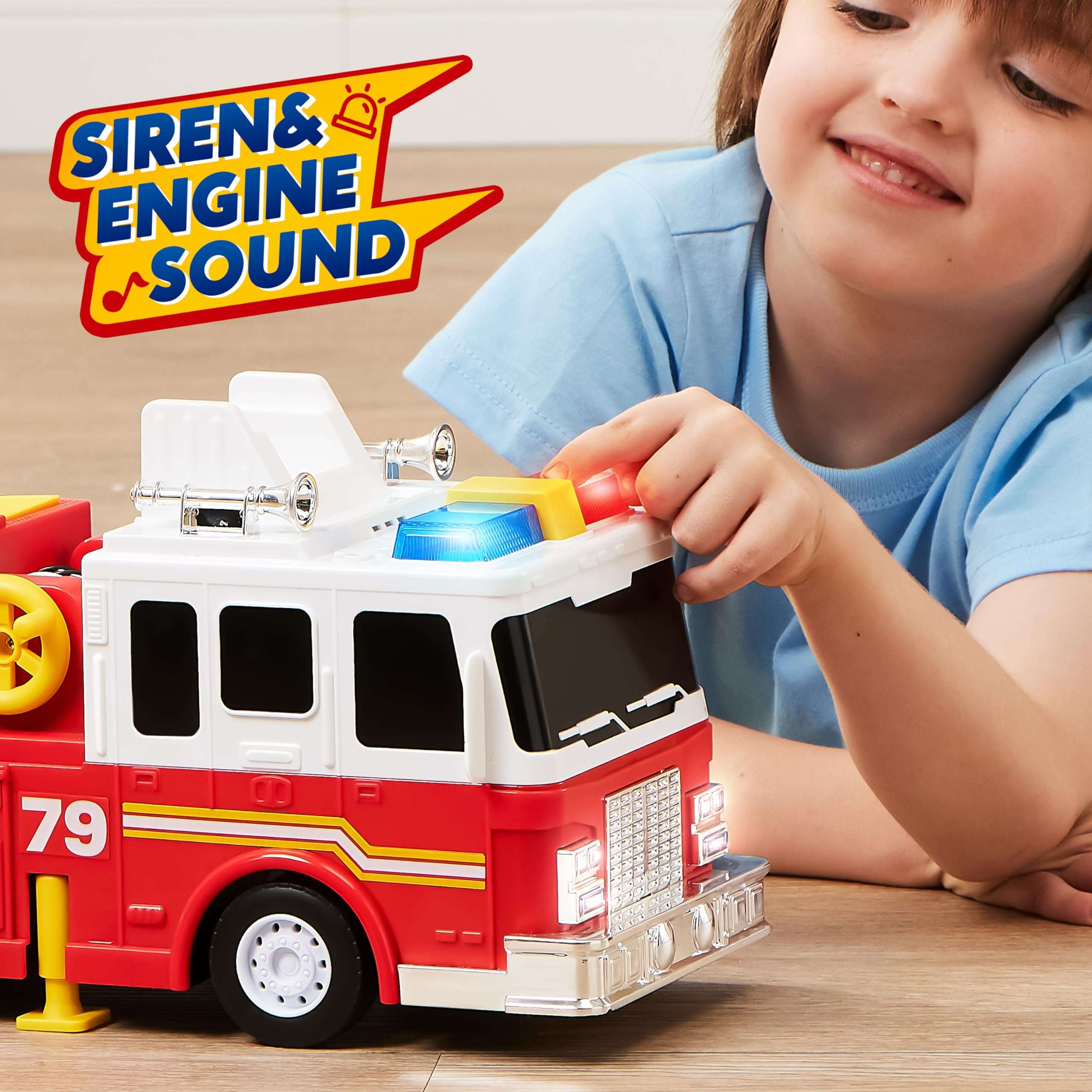 JOYIN Extra Large Toddler Fire Truck Toys for Boys with 33-inch Ladder, Lights & Sprinkler Pump, Big Emergency Vehicle, Kids Toys for Age 3, 4, 5, 6, 7, Christmas Birthday Gift for Grandkids - Image 3