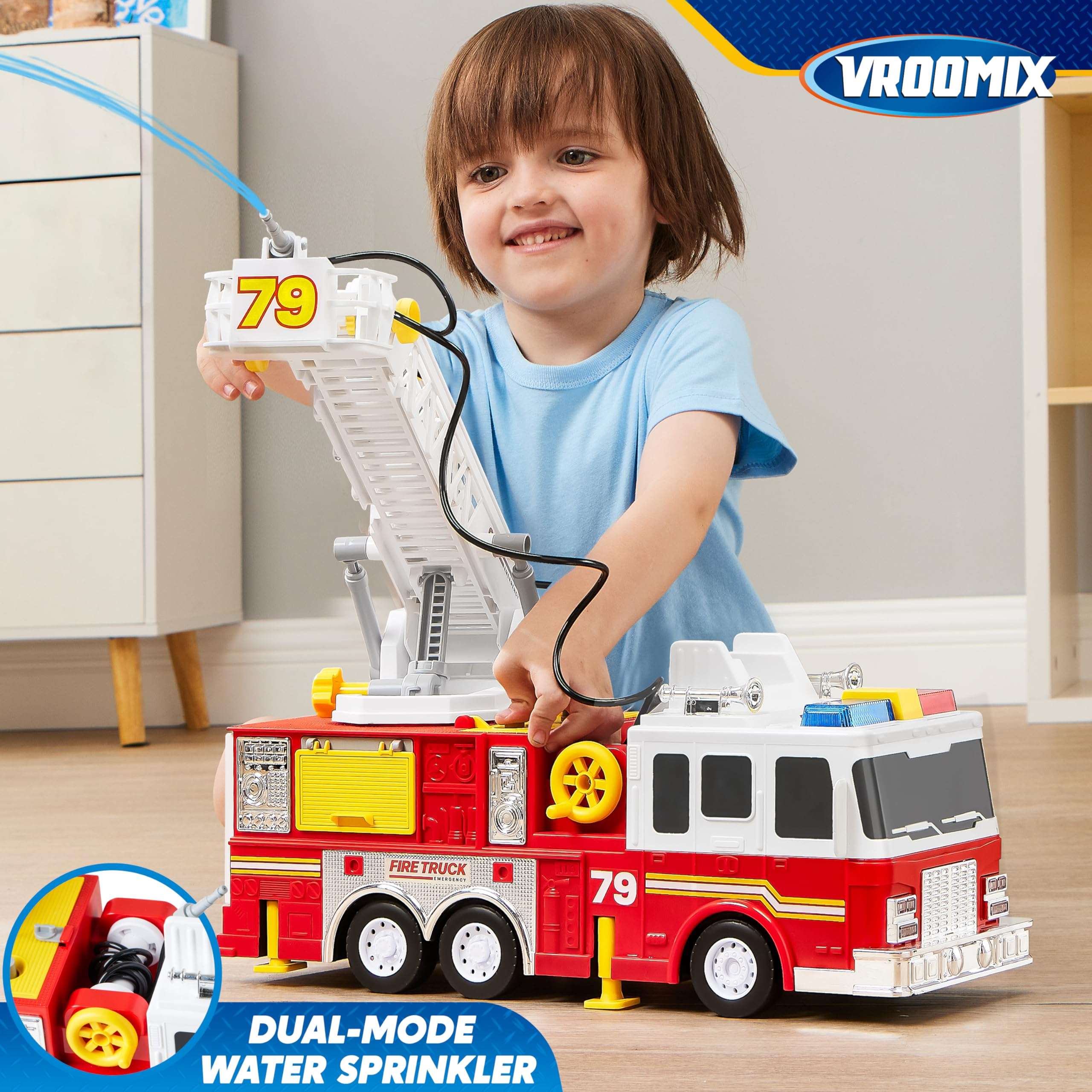 JOYIN Extra Large Toddler Fire Truck Toys for Boys with 33-inch Ladder, Lights & Sprinkler Pump, Big Emergency Vehicle, Kids Toys for Age 3, 4, 5, 6, 7, Christmas Birthday Gift for Grandkids - Image 6