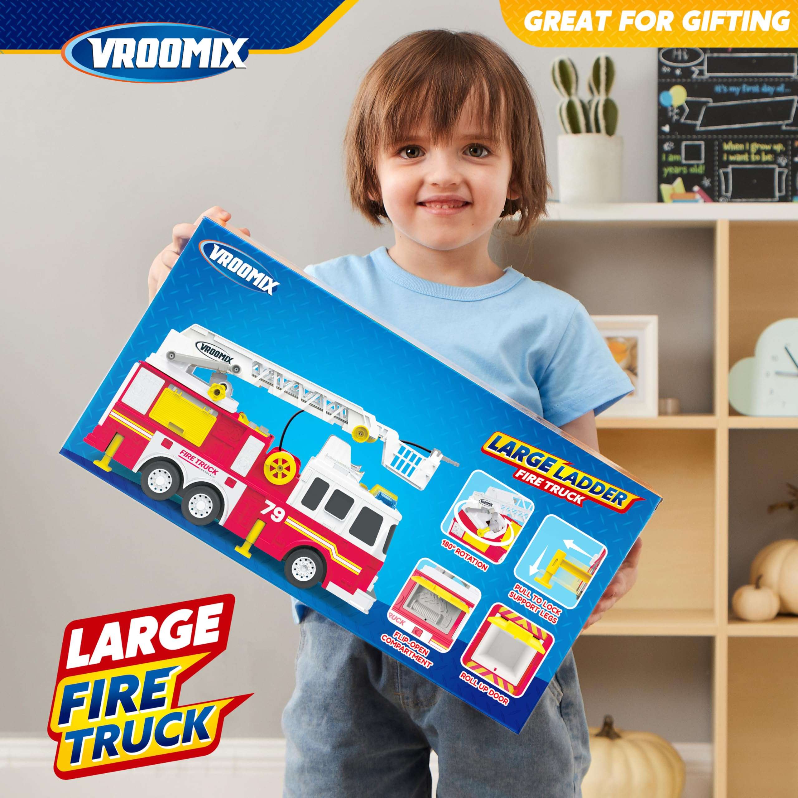 JOYIN Extra Large Toddler Fire Truck Toys for Boys with 33-inch Ladder, Lights & Sprinkler Pump, Big Emergency Vehicle, Kids Toys for Age 3, 4, 5, 6, 7, Christmas Birthday Gift for Grandkids - Image 7