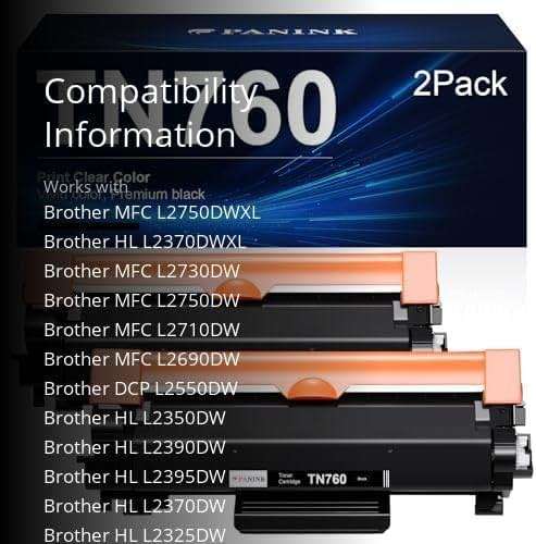 PANINK TN760 Toner Cartridge Black High Yield Replacement for Brother TN760 TN 730 TN-730/TN-760 Compatible for MFC-L2710DW DCP-L2550DW MFC-L2750DW HL-L2350DW HL-L2395DW HL-L2370DW Printer - 2 Pack - Image 3