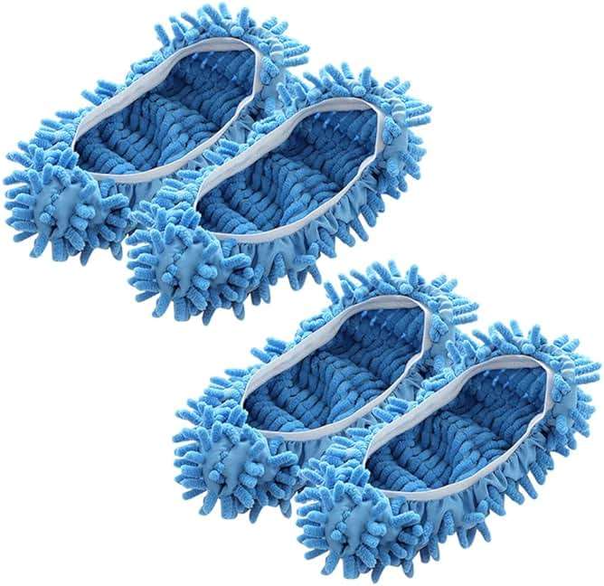 Mop Socks, 2Pairs Microfiber Cleaning House Mop Slipper Covers Soft Washable Reusable Microfiber Foot Socks for Floor Cleaning (Blue) - Image 1