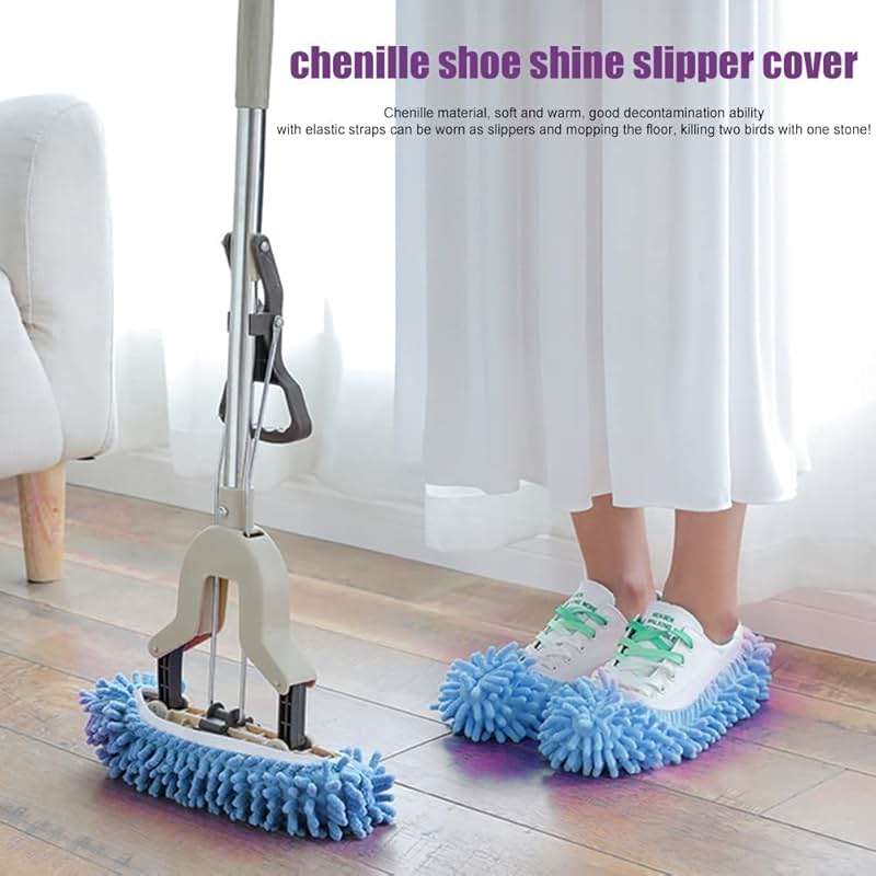 Mop Socks, 2Pairs Microfiber Cleaning House Mop Slipper Covers Soft Washable Reusable Microfiber Foot Socks for Floor Cleaning (Blue) - Image 4