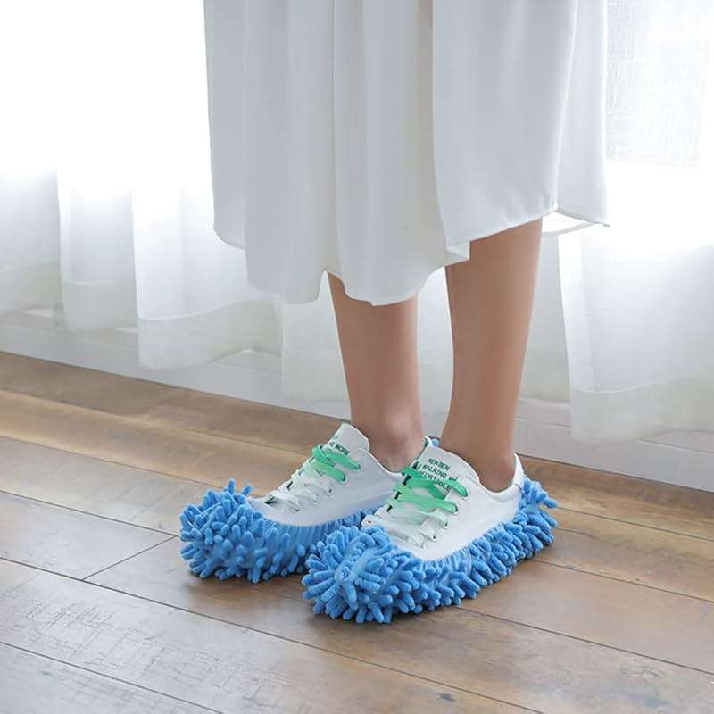 Mop Socks, 2Pairs Microfiber Cleaning House Mop Slipper Covers Soft Washable Reusable Microfiber Foot Socks for Floor Cleaning (Blue) - Image 5