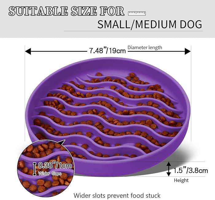PJDH Slow Feeder Dog Bowls, Silicone Food Bowl Anti-Gulping, Pets Puppy Slow Feeder with Suction Cups, Dishwasher Microwave Safe for All Small Medium Dogs, Wave Design Purple - Image 2