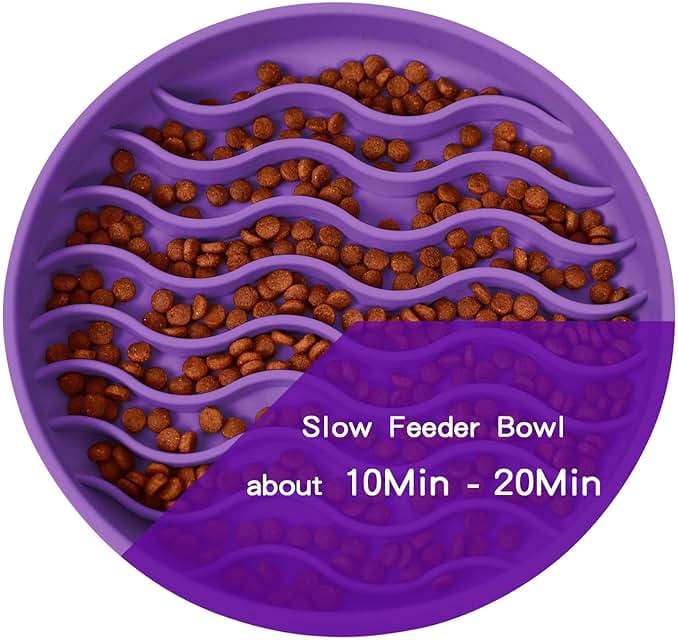 PJDH Slow Feeder Dog Bowls, Silicone Food Bowl Anti-Gulping, Pets Puppy Slow Feeder with Suction Cups, Dishwasher Microwave Safe for All Small Medium Dogs, Wave Design Purple - Image 4