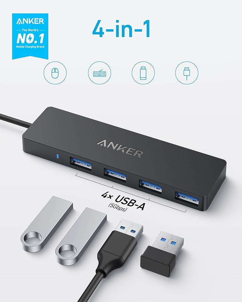Anker USB C Hub 4 Ports, Multiple USB 3.0 Hub with 5Gbps Data Transfer, Extender for Type C Port Laptop, PC, Desktop and More (2 ft USB-C Connector, Charging Not Supported) - Image 2