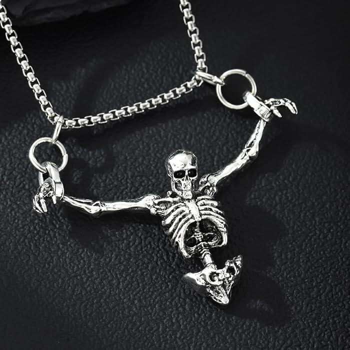 TKHLT Punk Skeleton Skull Necklace Captivity Skull Pendent Biker Rock Jewelry Gift for Men and Women - Image 3