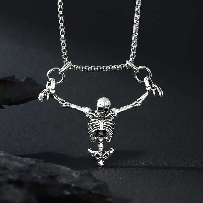 TKHLT Punk Skeleton Skull Necklace Captivity Skull Pendent Biker Rock Jewelry Gift for Men and Women - Image 6