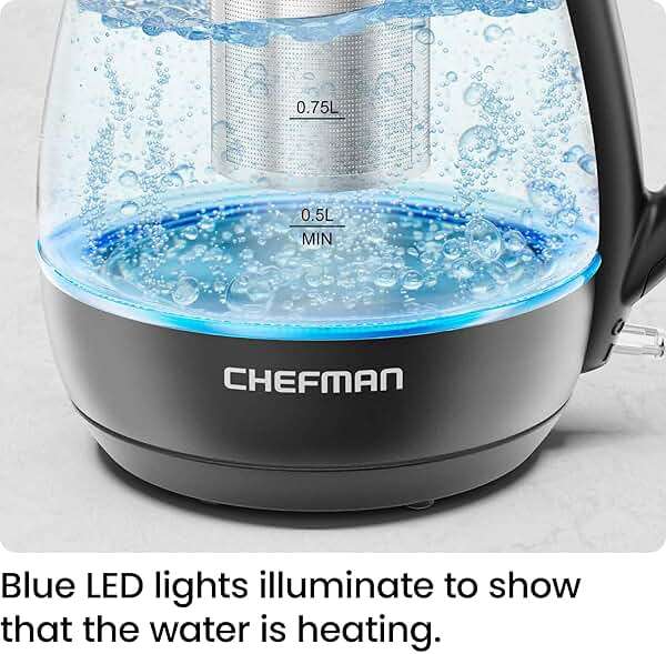 Chefman Electric Kettle with Tea Infuser, Compact 1L (4 Cups), 1500W, Removable Lid for Easy Cleaning, Boil-Dry Protection, Stainless Steel Filter, BPA Free, Auto Shut Off, Small Electric Tea Kettle - Image 5