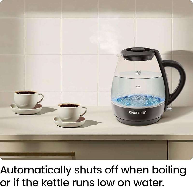 Chefman Electric Kettle with Tea Infuser, Compact 1L (4 Cups), 1500W, Removable Lid for Easy Cleaning, Boil-Dry Protection, Stainless Steel Filter, BPA Free, Auto Shut Off, Small Electric Tea Kettle - Image 8