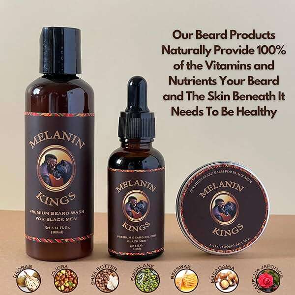 Melanin Kings Beard Grooming Kit for Men - Formulas With Ancient African Natural Ingredients | Beard Wash, Oil, Balm, Brush, Comb, Trimming Scissors - Image 4