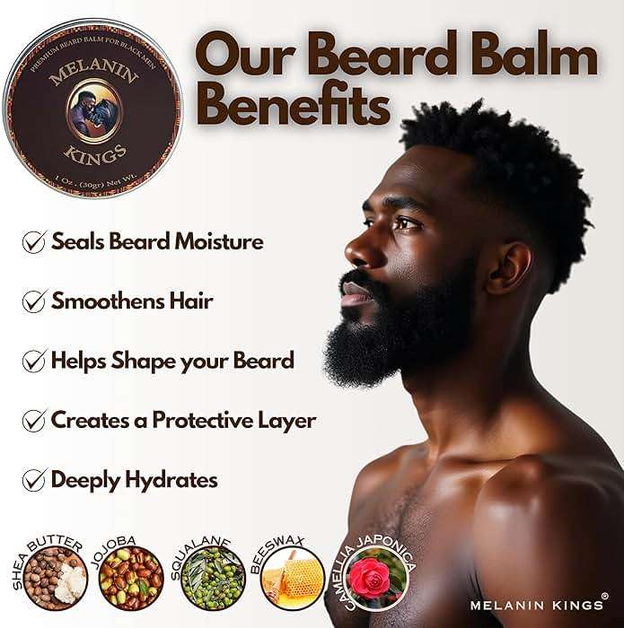 Melanin Kings Beard Grooming Kit for Men - Formulas With Ancient African Natural Ingredients | Beard Wash, Oil, Balm, Brush, Comb, Trimming Scissors - Image 6