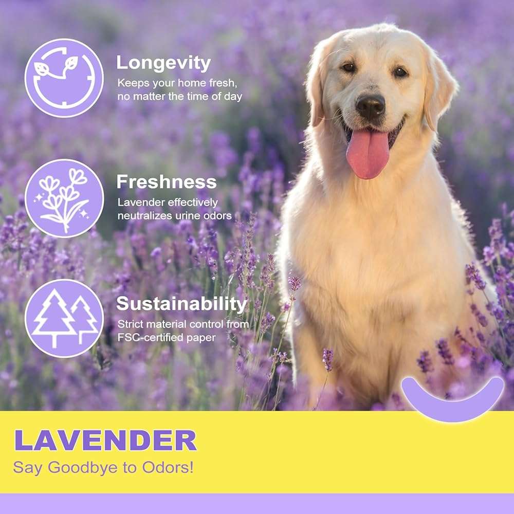 MIZOK Puppy Pads 28x34in Lavender Scented, Dog Pee Pads Extra Large Odor Eliminating Ultra Absorbent Up to 8 Cups, 6 Layers Leak-Proof & Quick-Dry Purple (40 Counts) - Image 2